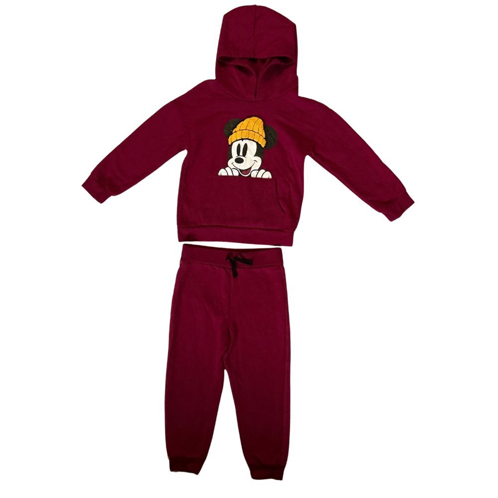 Mickey Mouse Boys Fleece Hoodie and Jogger Pants Set 4T Beet Red Disney Jr